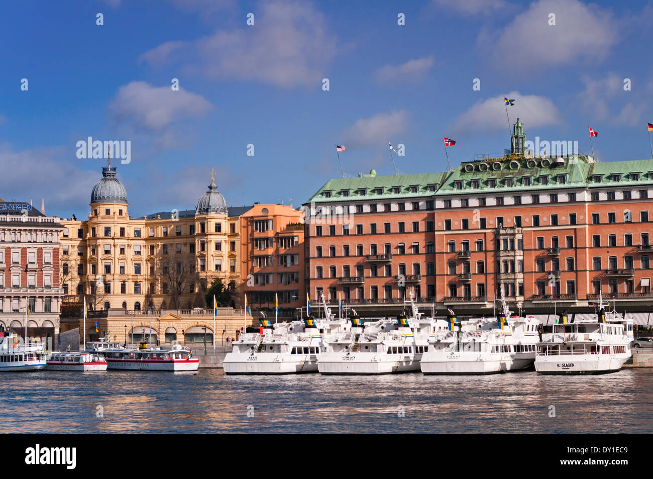 Grand Hotel e dal porto centrale di Stoccolma Svezia Foto Stock