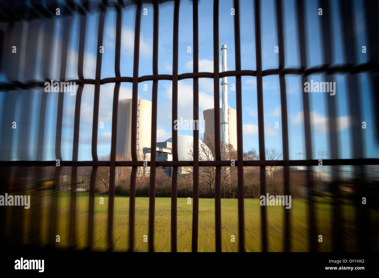 Recinzione di sicurezza, Grohnde Centrale Nucleare, Emmerthal, Hameln, Bassa Sassonia, Germania, Europa Foto Stock
