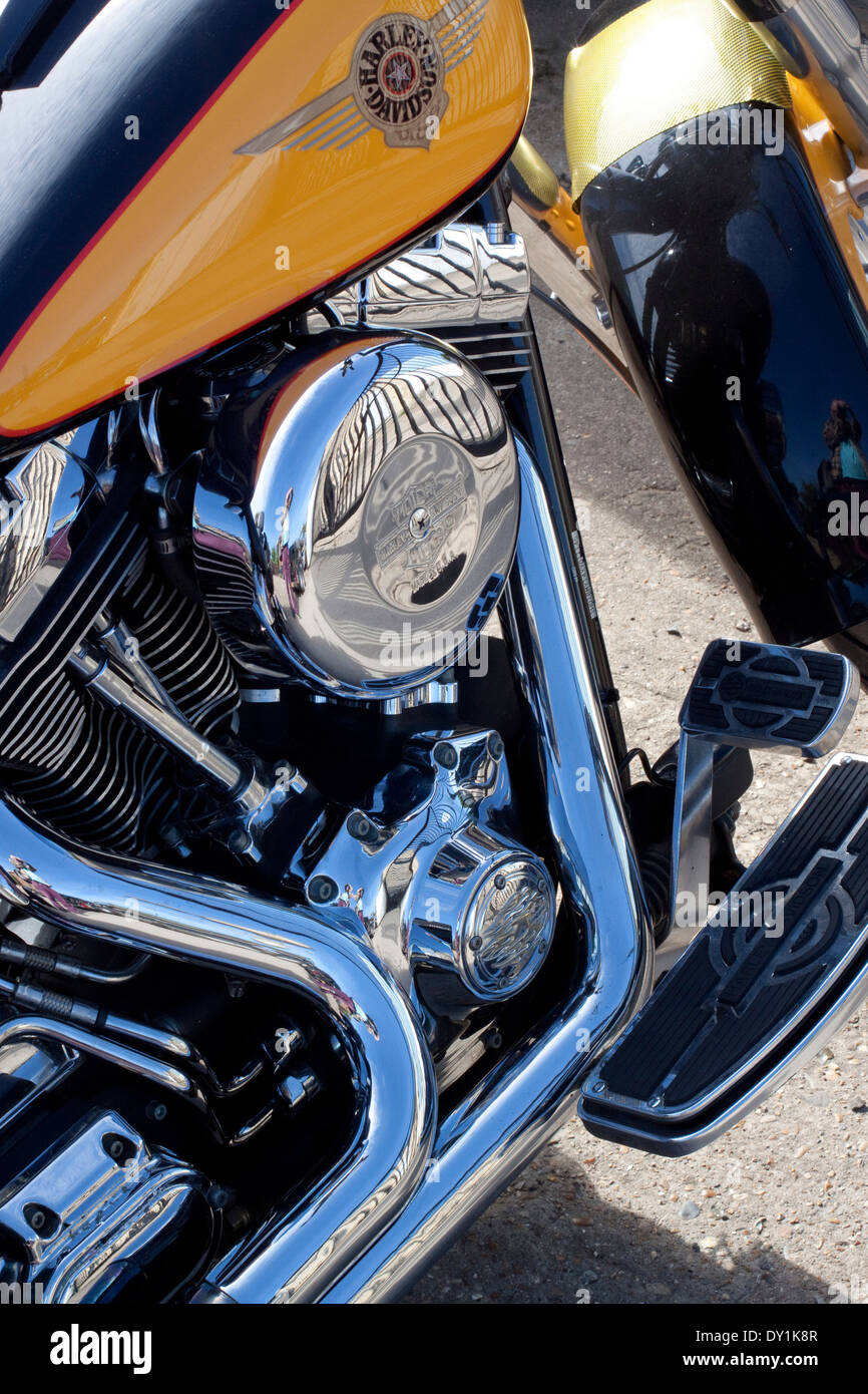 Altamente motore cromato su una Harley Davidson Foto Stock