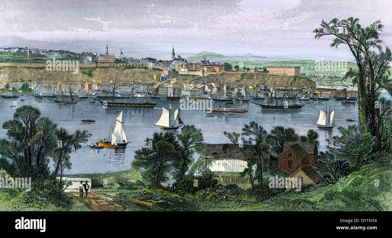 Quebec City in St Lawrence, Canada, 1870s. Colorate a mano l'incisione Foto Stock