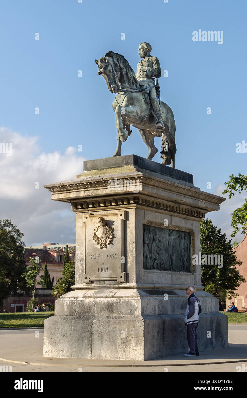 Statua equestre del generale Prim nel parco della Cittadella, Barcellona. Spagna. Foto Stock