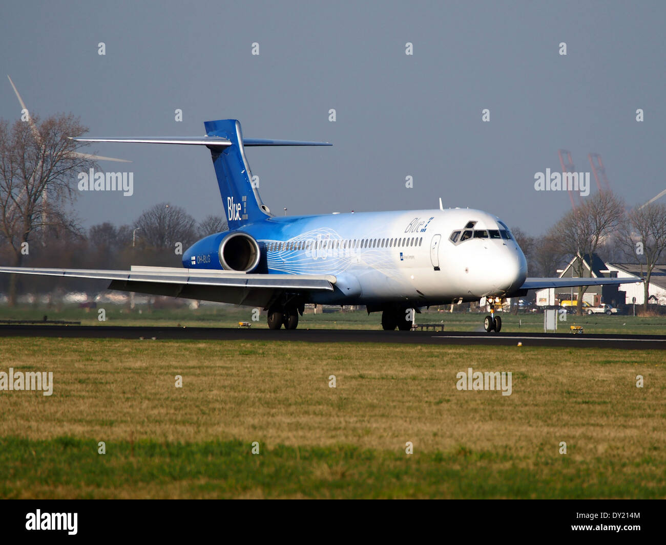 OH-blu di BLG1 Boeing 717-2CM - cn 55059 atterraggio su Schiphol, pic-1 Foto Stock