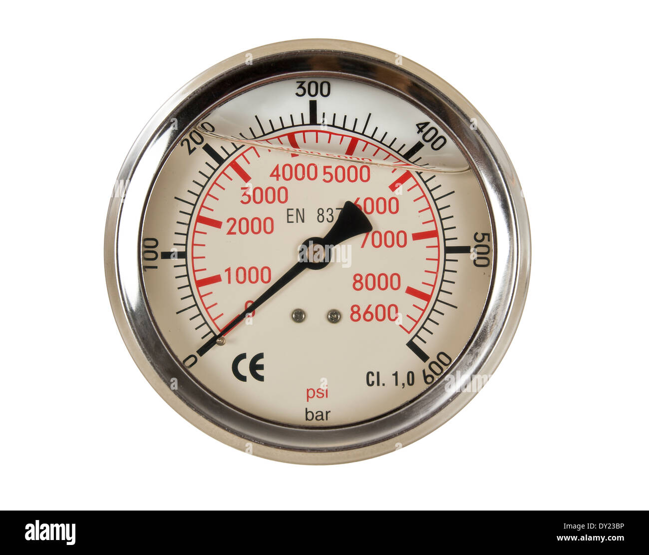 Misuratore di pressione indicatore su sfondo bianco isolato Foto Stock