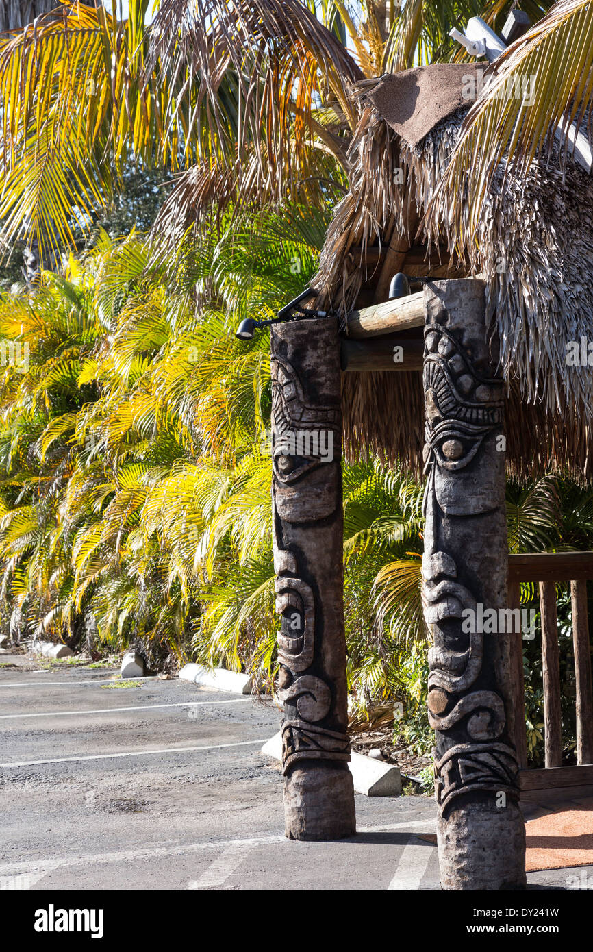 In similpelle di Tiki Hut ingresso, iguana verde Bar e ristorante, Tampa, FL, Stati Uniti d'America Foto Stock