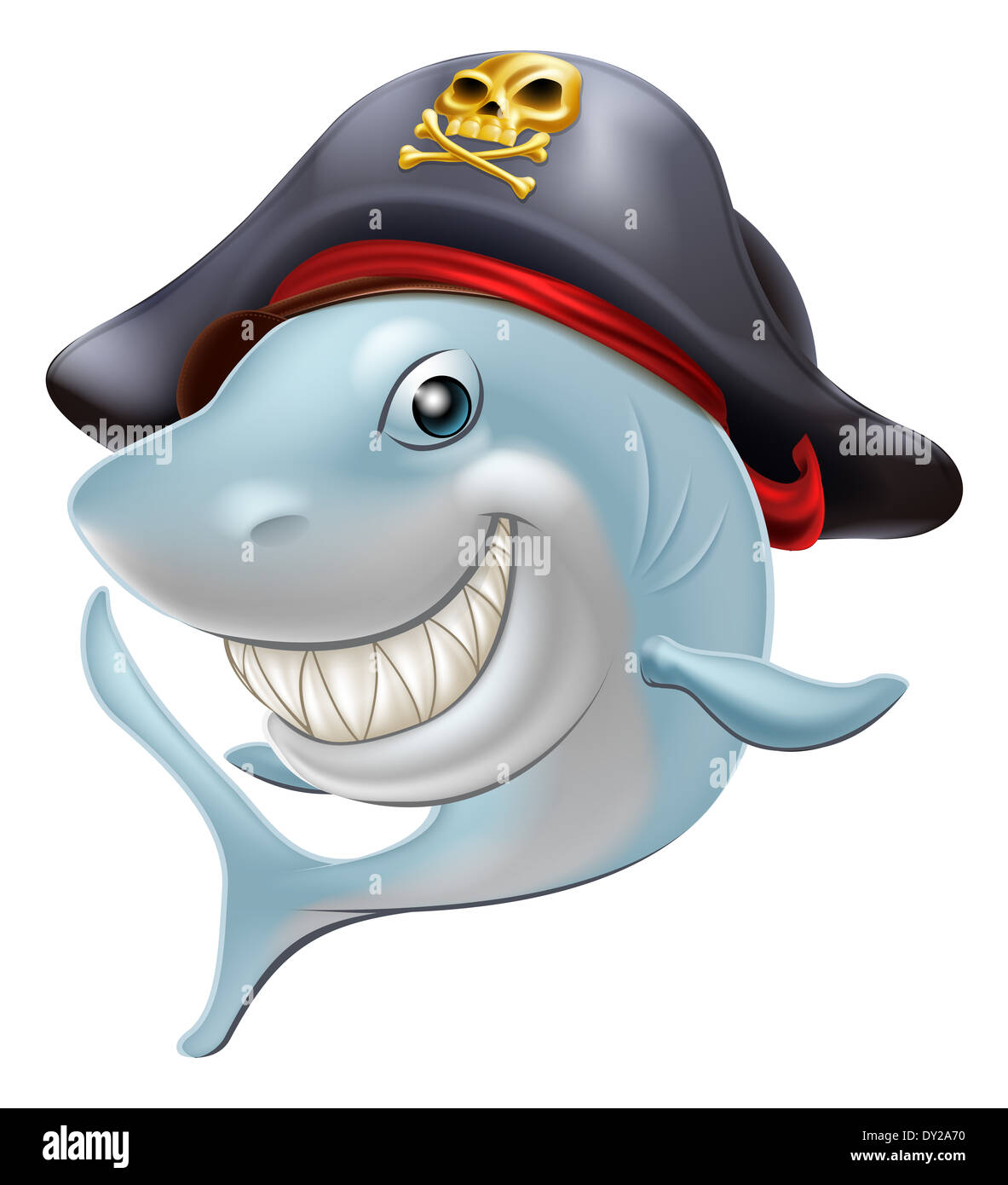 Una illustrazione di un cartoon carino pirate shark indossando un cappello crossbones Foto Stock