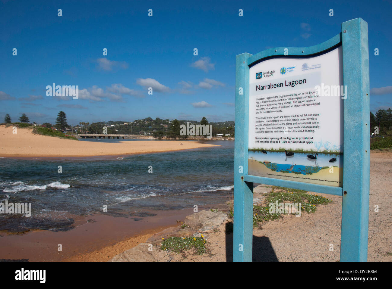 Scheda Informazioni adiacente alla Laguna Narrabeen, Sydney, Australia Foto Stock