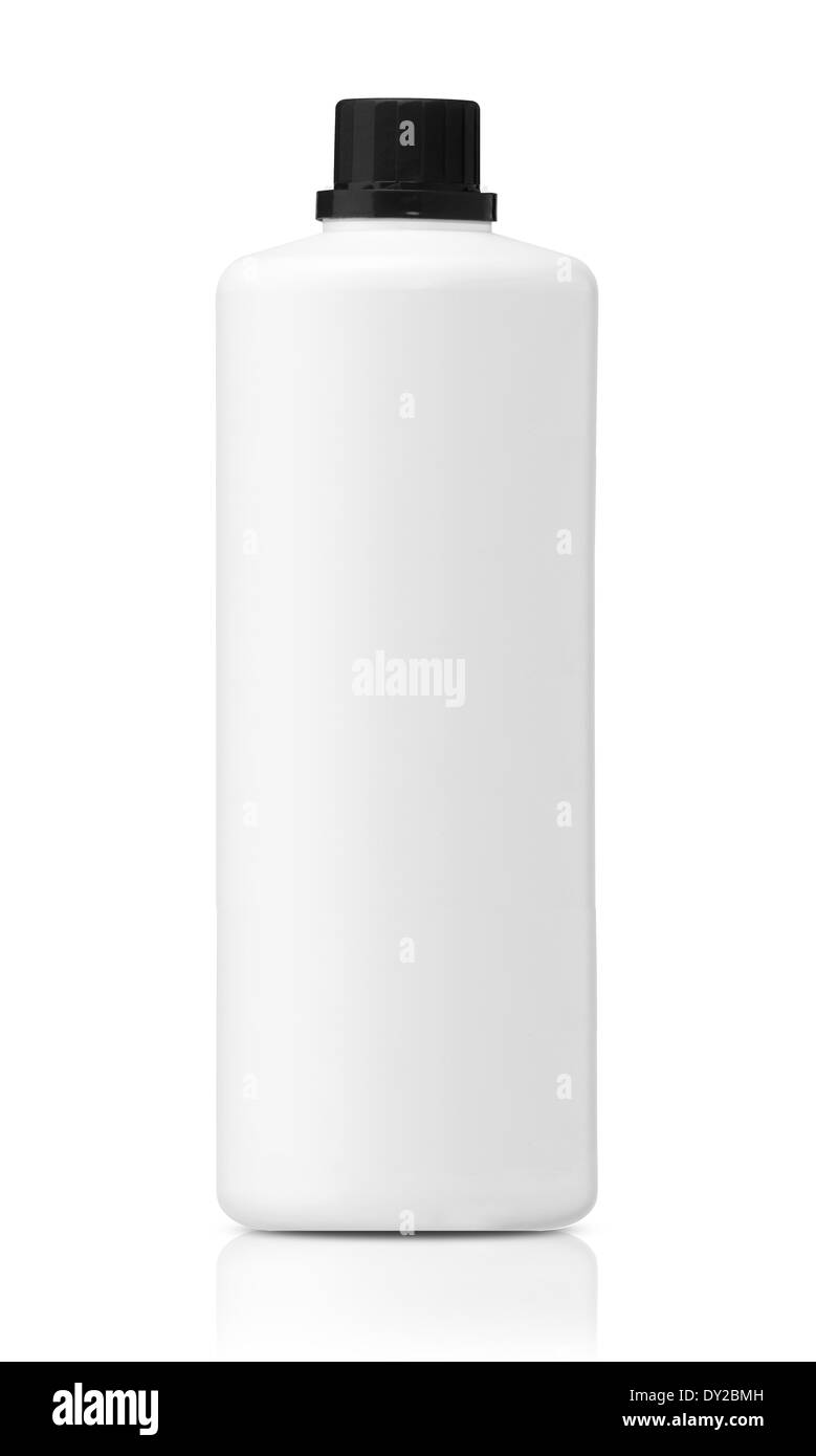 Bottiglia di plastica bianca isolata su sfondo bianco . (Con lavori di clipping path) Foto Stock