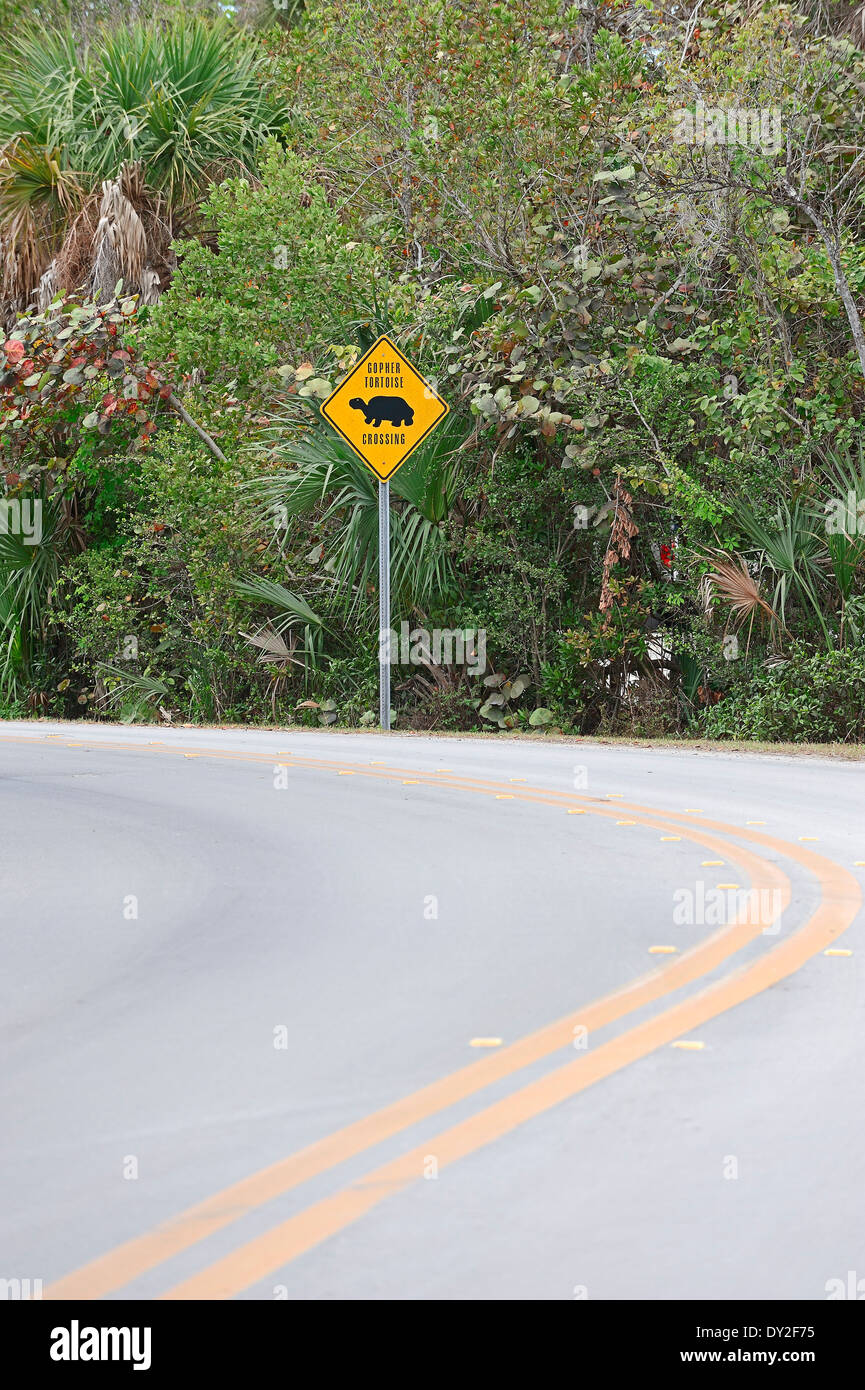 Cartello stradale "Tartaruga Gopher crossing', Sanibel Island, Florida, Stati Uniti d'America Foto Stock