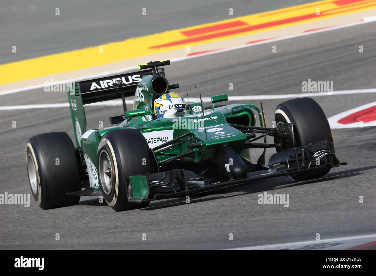 In Bahrain. Il 4 aprile 2014. Marcus Ericsson (SWE) #9, Caterham F1 Team - Formula1 nel Campionato del Mondo 2014 - Rd03, Bahrain Grand Prix al Bahrain International Circuit, Sakhir, Bahrein, venerdì 4 aprile 2014 Credit: dpa picture alliance/Alamy Live News Foto Stock