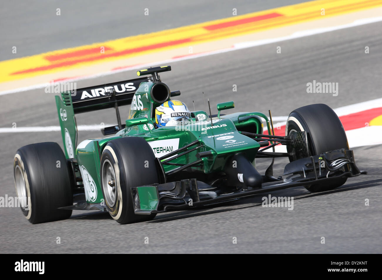 In Bahrain. Il 4 aprile 2014. Marcus Ericsson (SWE) #9, Caterham F1 Team - Formula1 nel Campionato del Mondo 2014 - Rd03, Bahrain Grand Prix al Bahrain International Circuit, Sakhir, Bahrein, venerdì 4 aprile 2014 Credit: dpa picture alliance/Alamy Live News Foto Stock