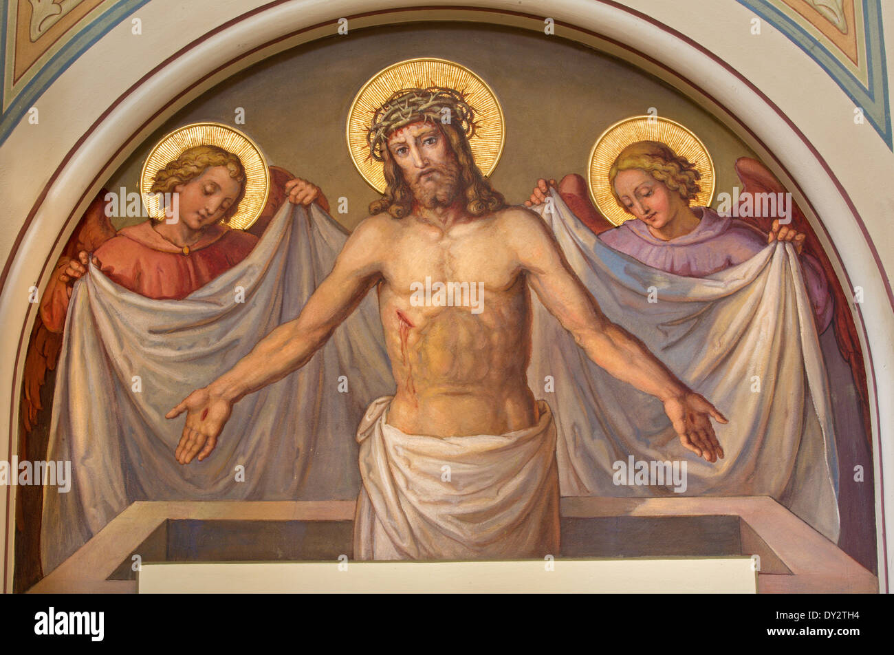 Vienna - Affresco del Cristo risorto nella Chiesa carmelitani Foto Stock