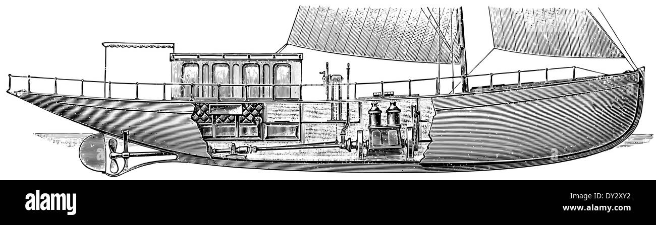 Motor yacht "Ellida'. Sezione trasversale. Frammento. Foto Stock