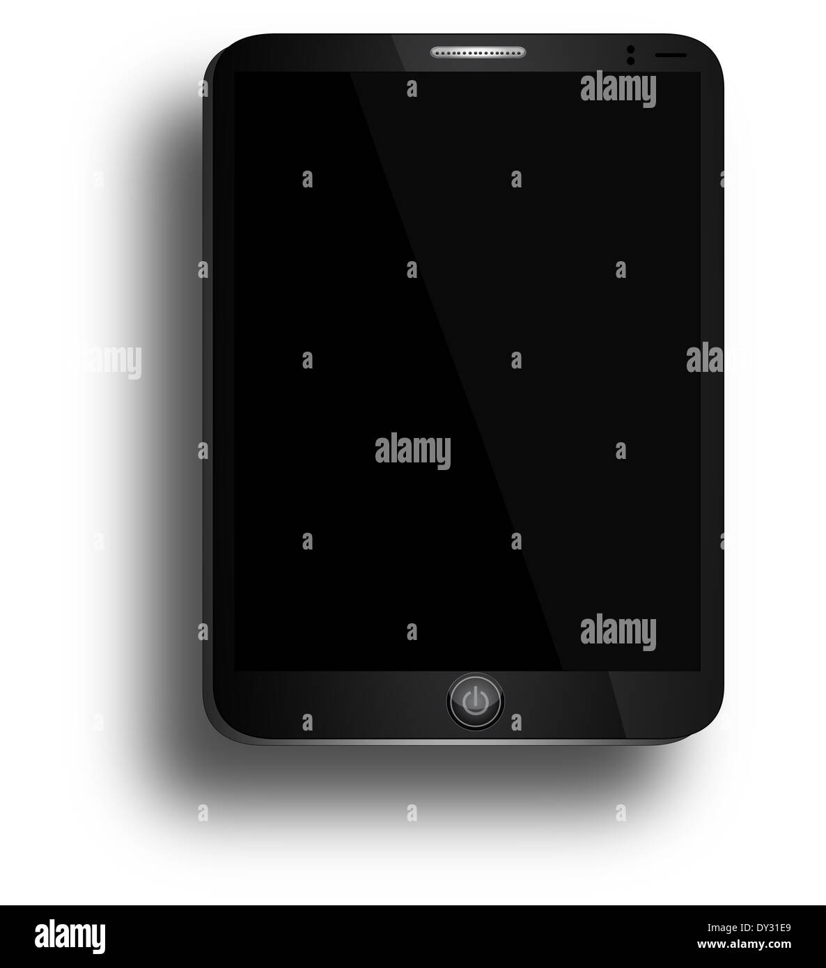 Nero Tablet Business simile a iPad aria con pulsante di alimentazione isolato su bianco Foto Stock