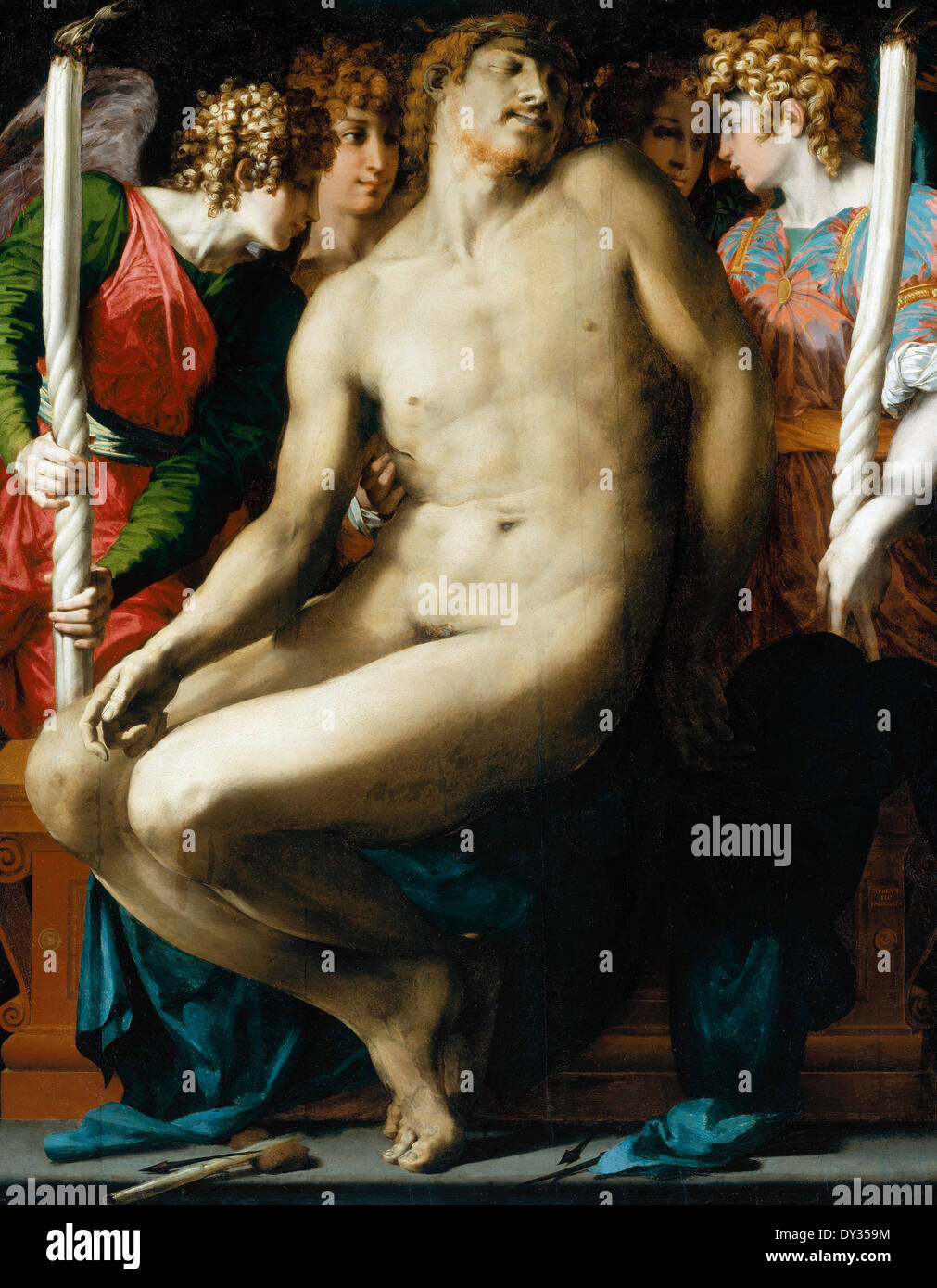 Rosso Fiorentino, il Cristo morto con angeli. Circa 1524-1527. Olio su pannello. Museo delle Belle Arti di Boston, Boston, Stati Uniti d'America. Foto Stock