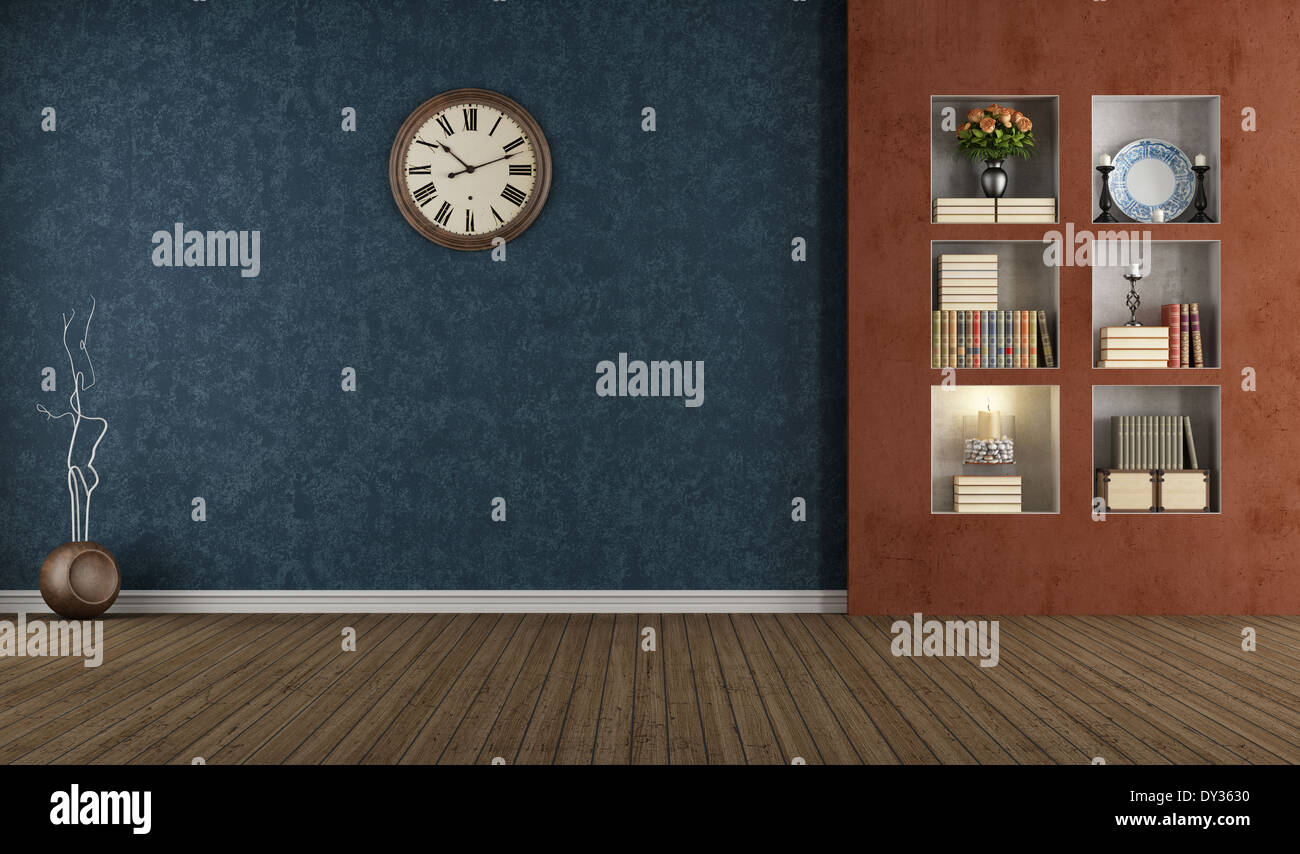 Blu e arancione vintage interno con nicchia - il rendering Foto Stock