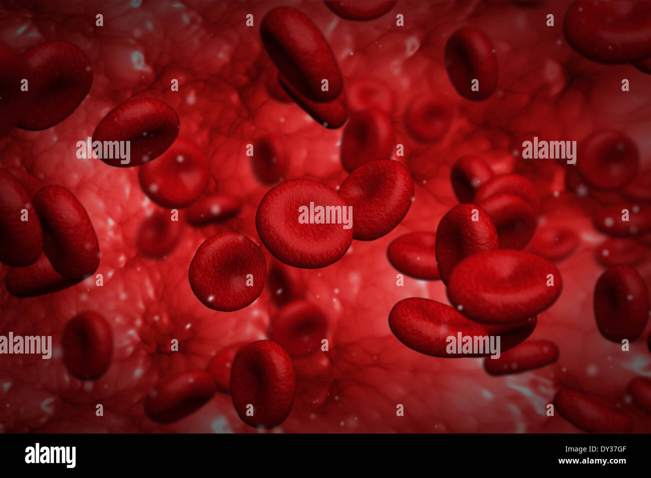 Generate dal computer graphic design di cellule rosse del sangue che fluisce all'interno del recipiente Foto Stock