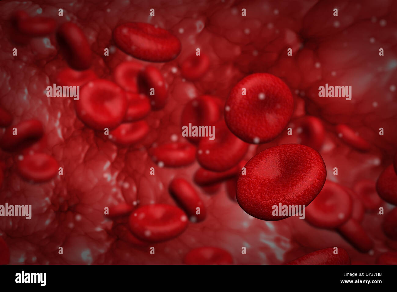 Generate dal computer graphic design di cellule rosse del sangue che fluisce all'interno del recipiente Foto Stock