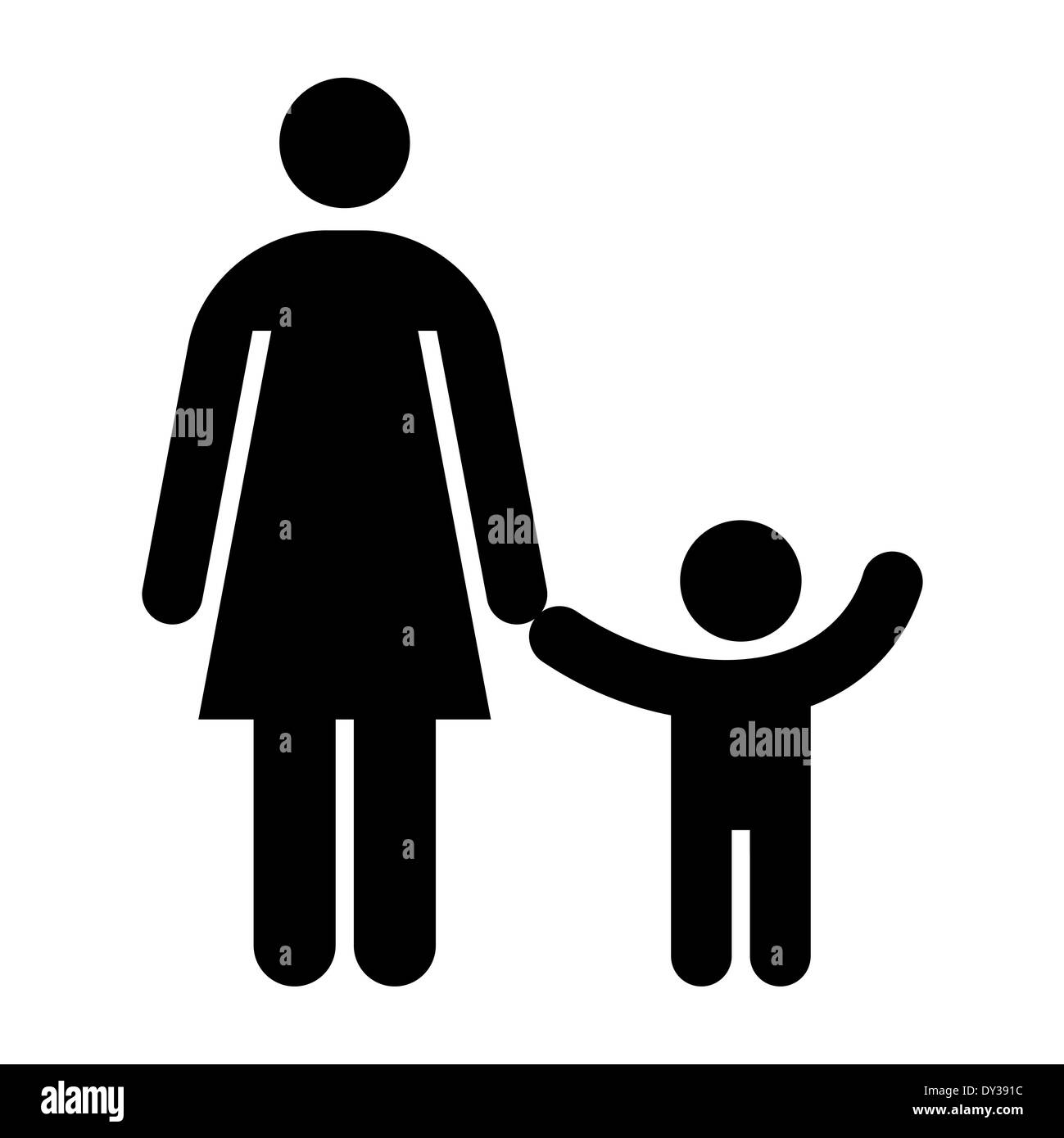 La madre e il bambino simbolo isolato su sfondo bianco Foto Stock