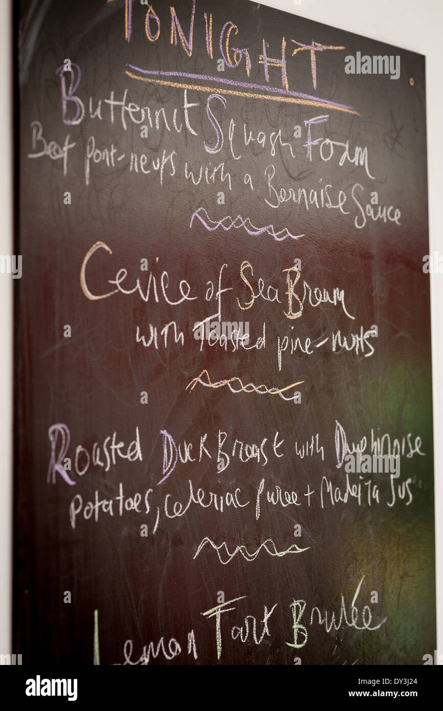 Scheda Menu a ski chalet Foto Stock