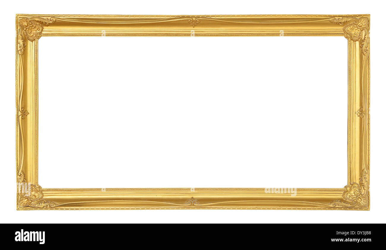 Golden picture frame isolati su sfondo bianco (con percorso di clipping) Foto Stock