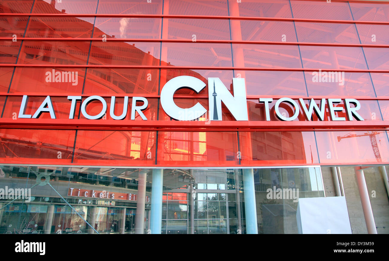 CN Tower entrata segno a Toronto in Canada Foto Stock