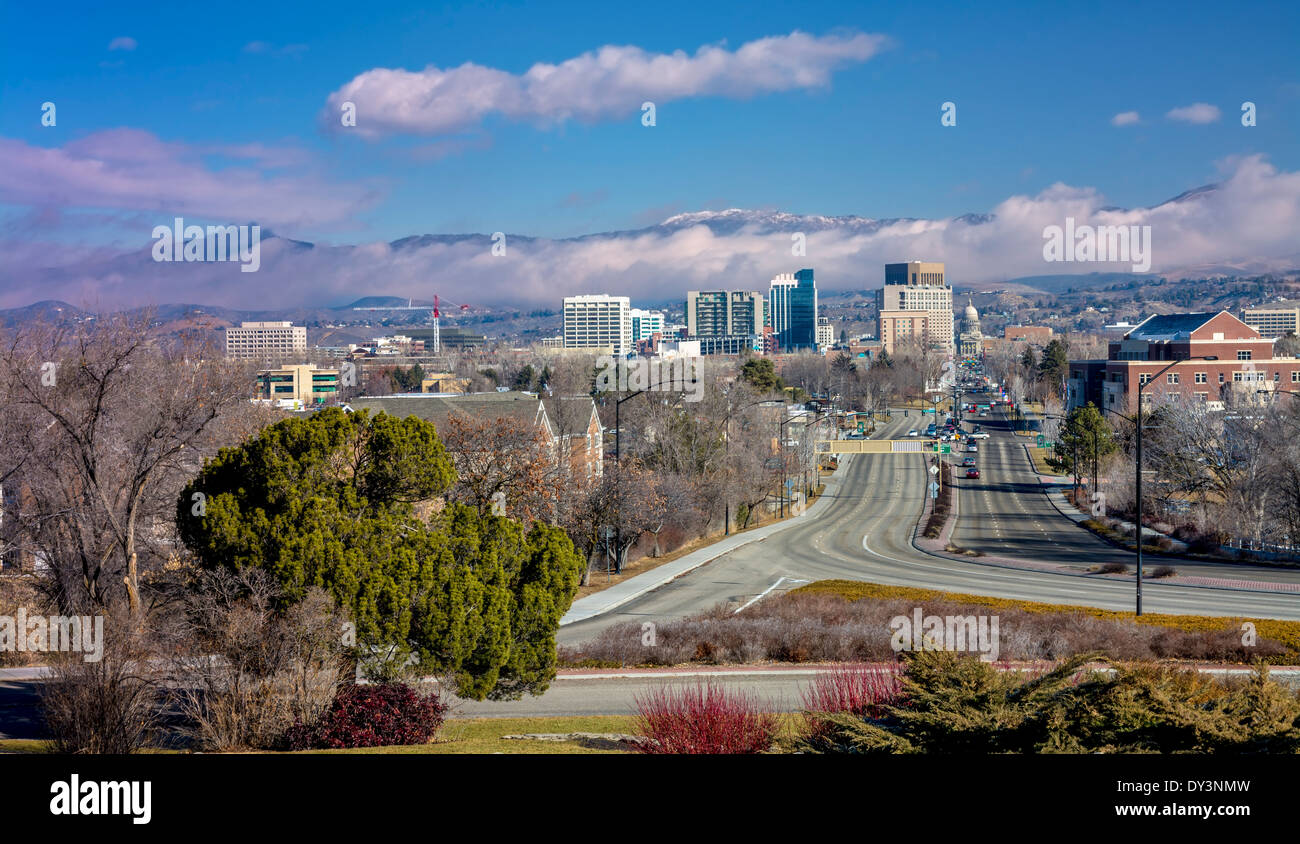 La nebbia della vista della città di Boise Idaho Foto Stock