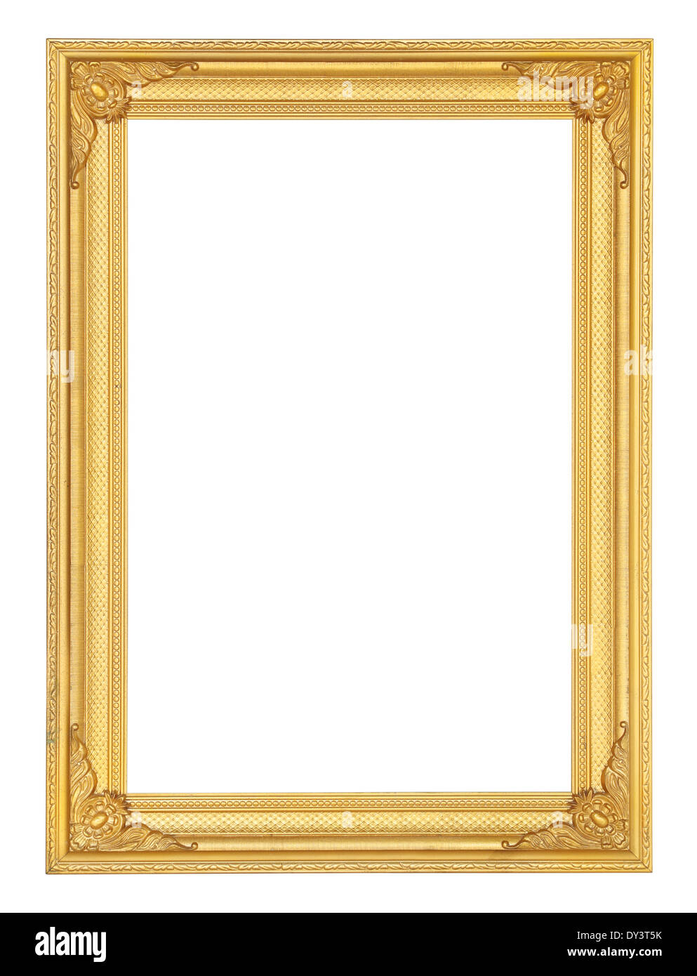 Golden picture frame isolati su sfondo bianco (con percorso di clipping) Foto Stock