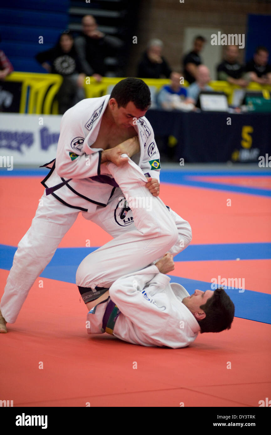 Boston, Stati Uniti d'America. 05 apr 2014. IBJJ Boston aperto Jutitsu brasiliano torneo tenutasi a Umass Boston University Campus. Credito: Eric Fowke/Alamy Live News Foto Stock