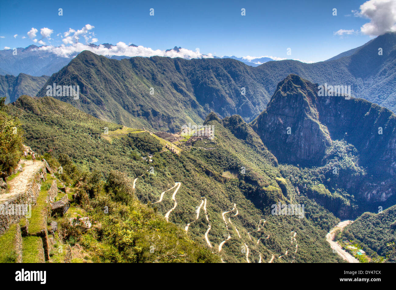 Vista dalla porta del sole su Machu Picchu, Perù Foto stock - Alamy
