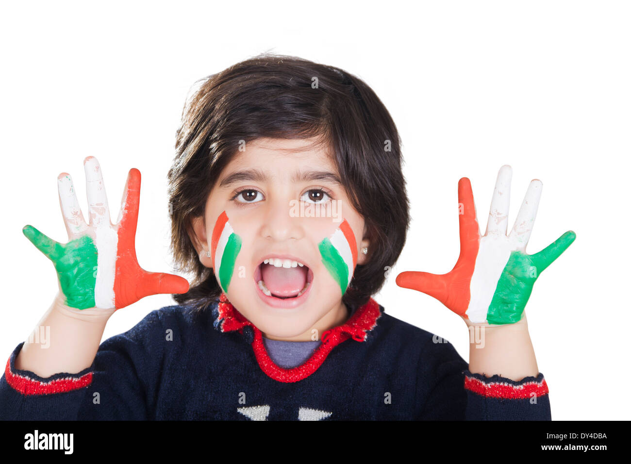 La cultura indiana bambino con bandiera Foto Stock