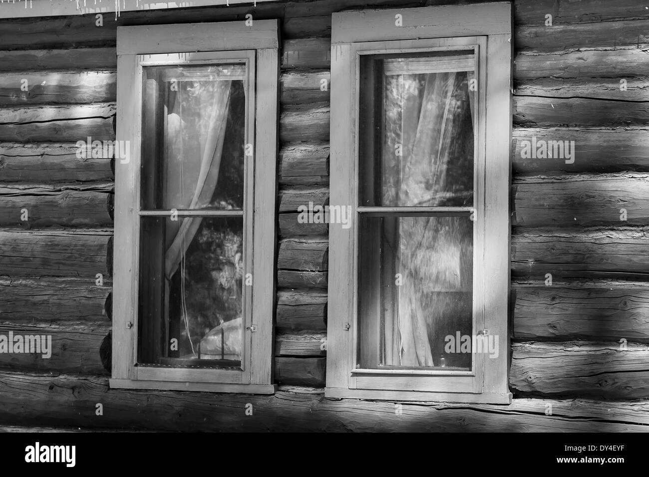 Log Cabin windows Foto Stock