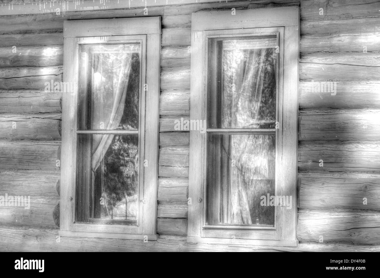 Log Cabin windows Foto Stock