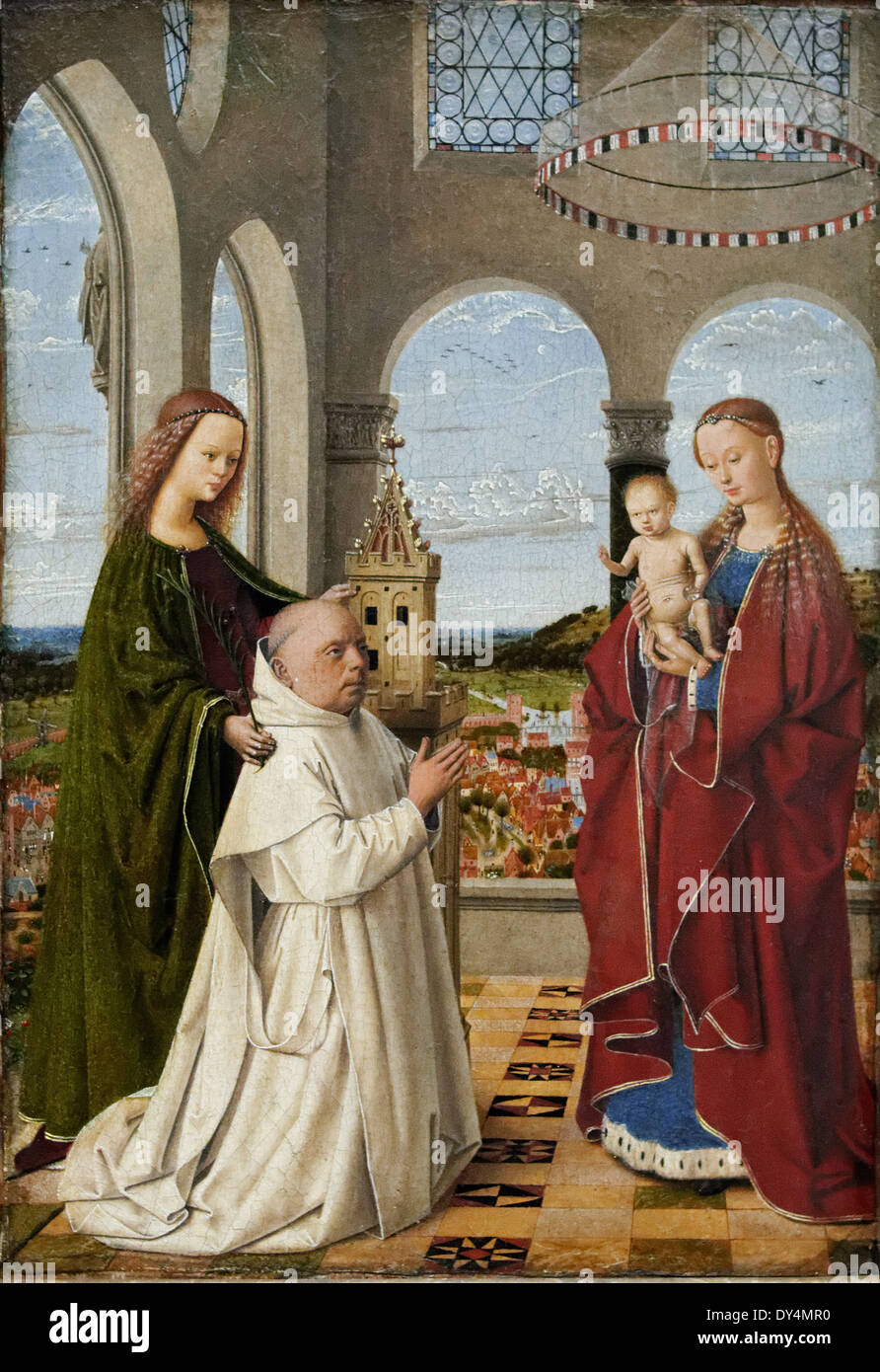 Petrus Christus - Maria e il Bambino, Ste. Barbara e un certosini (Exeter-Madonna) - 1450 - XV secolo - Scuola Fiamminga - Foto Stock
