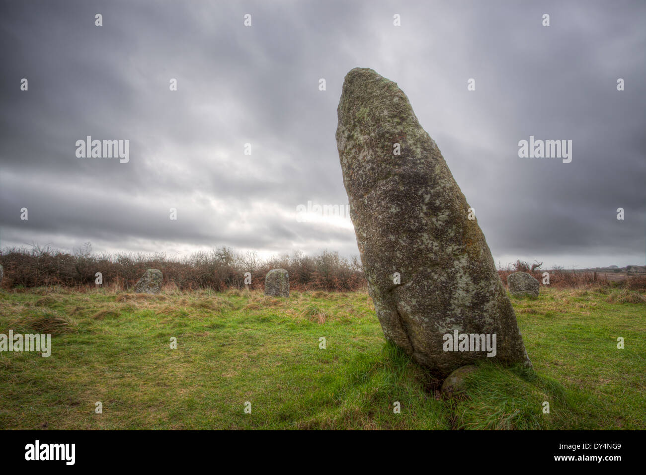 Boscawen-Un un cerchio di pietra vicino a St Buryan Cornwall Inghilterra risale all'età del bronzo. Foto Stock