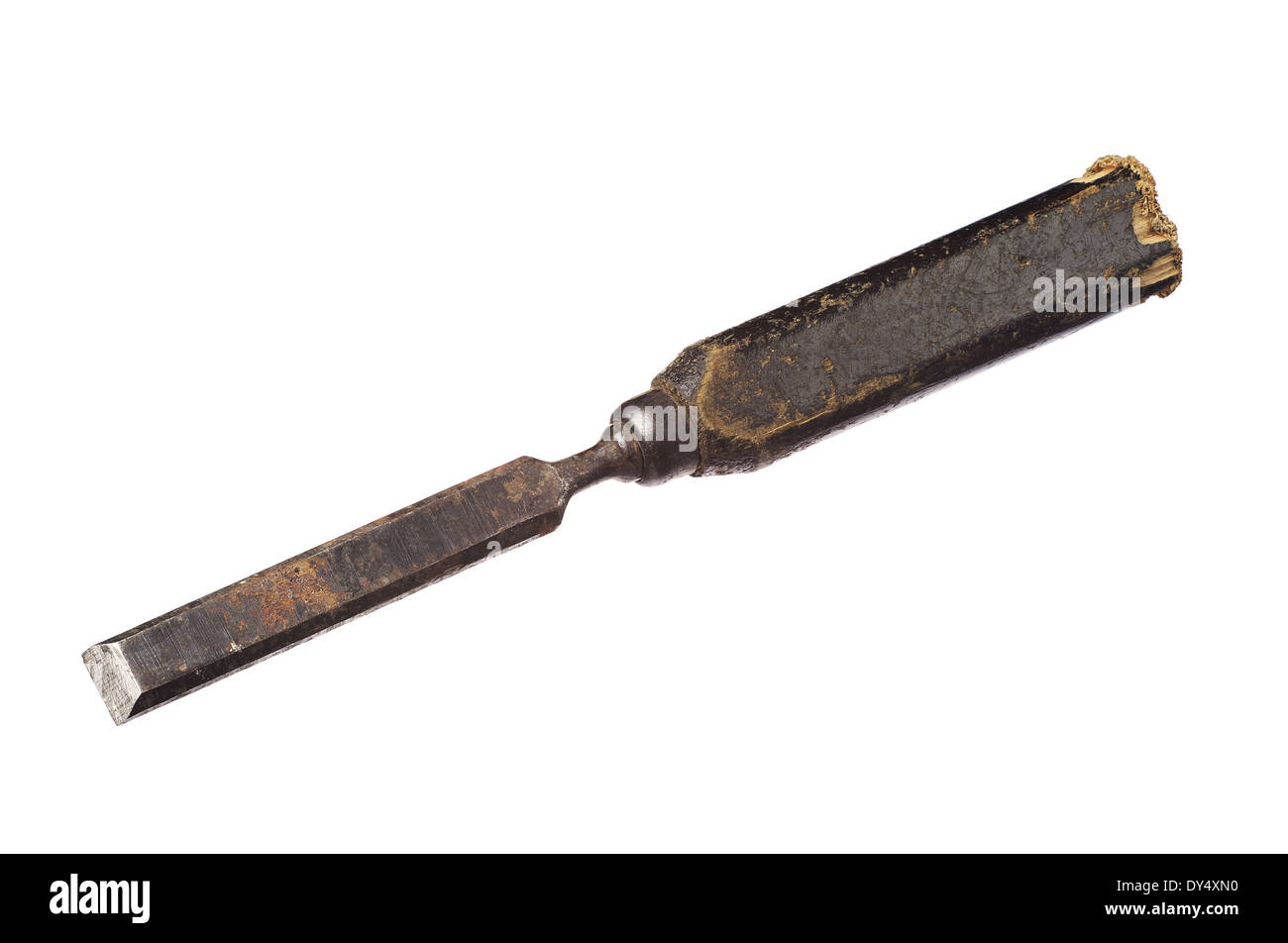 Vecchio scalpello usurati isolati su sfondo bianco Foto Stock