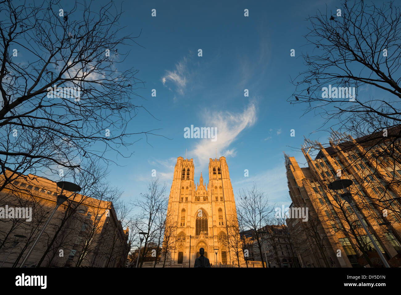 BRUXELLES, Belgio: La cattedrale di San Michele e San Gudula, un capolavoro dell'architettura gotica brabantina, si erge in cima alla collina di Treurenberg. Costruita tra il XIII e il XV secolo, questa cattedrale cattolica presenta due torri gotiche gemelle, notevoli vetrate colorate e una cripta romanica. La cattedrale, dedicata ai santi patroni di Bruxelles, rappresenta uno dei monumenti religiosi più significativi del Belgio. Foto Stock