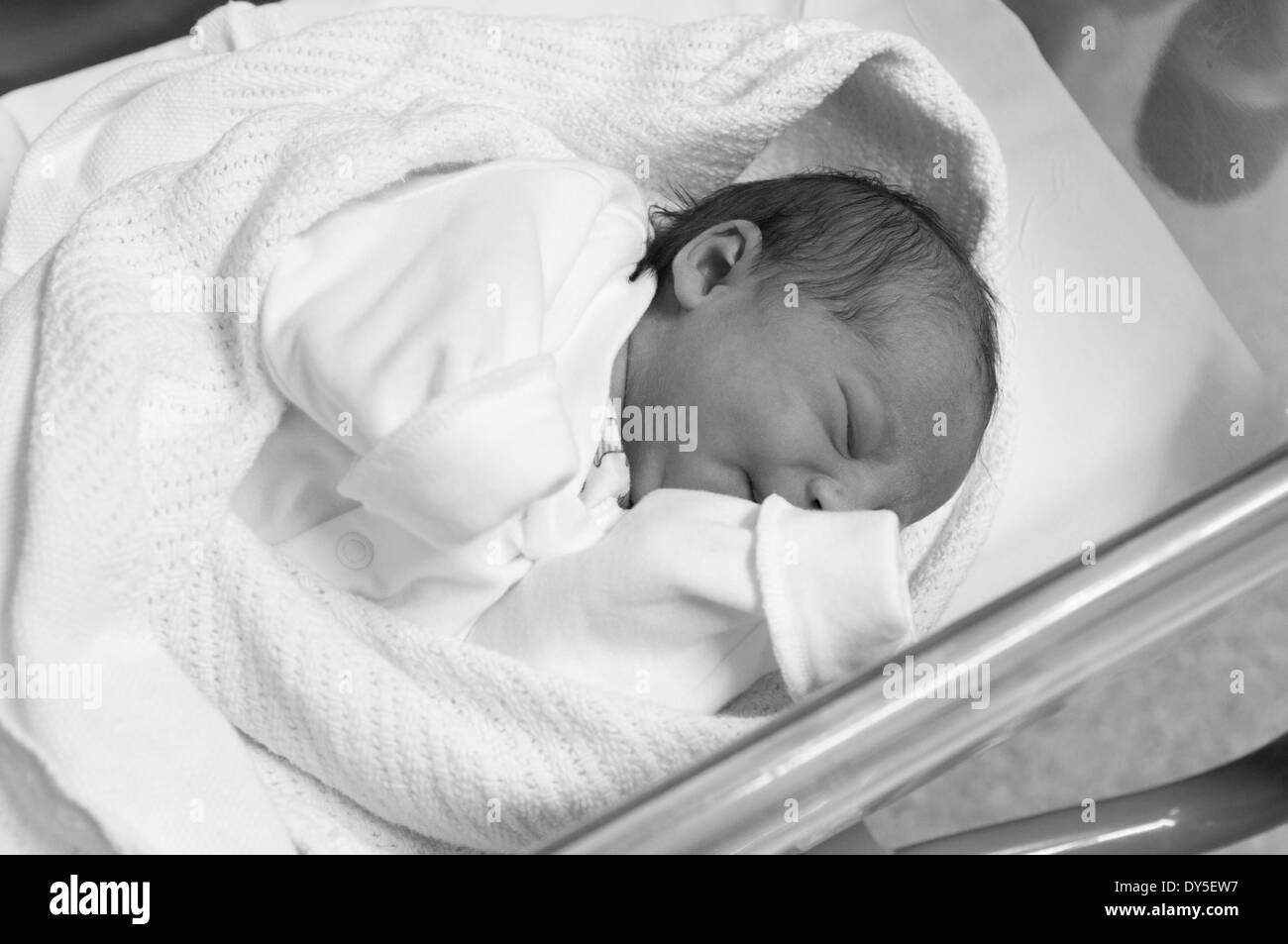Neonato ragazza poche ore vecchio addormentato nel lettino di ospedale Foto  stock - Alamy