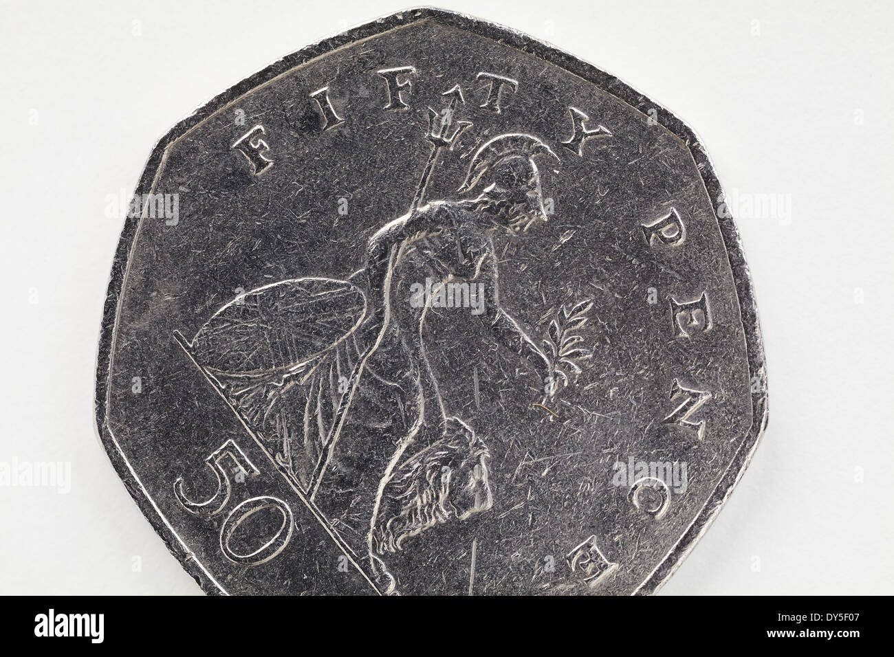 Cinquanta pence pezzo, close-up. Foto Stock