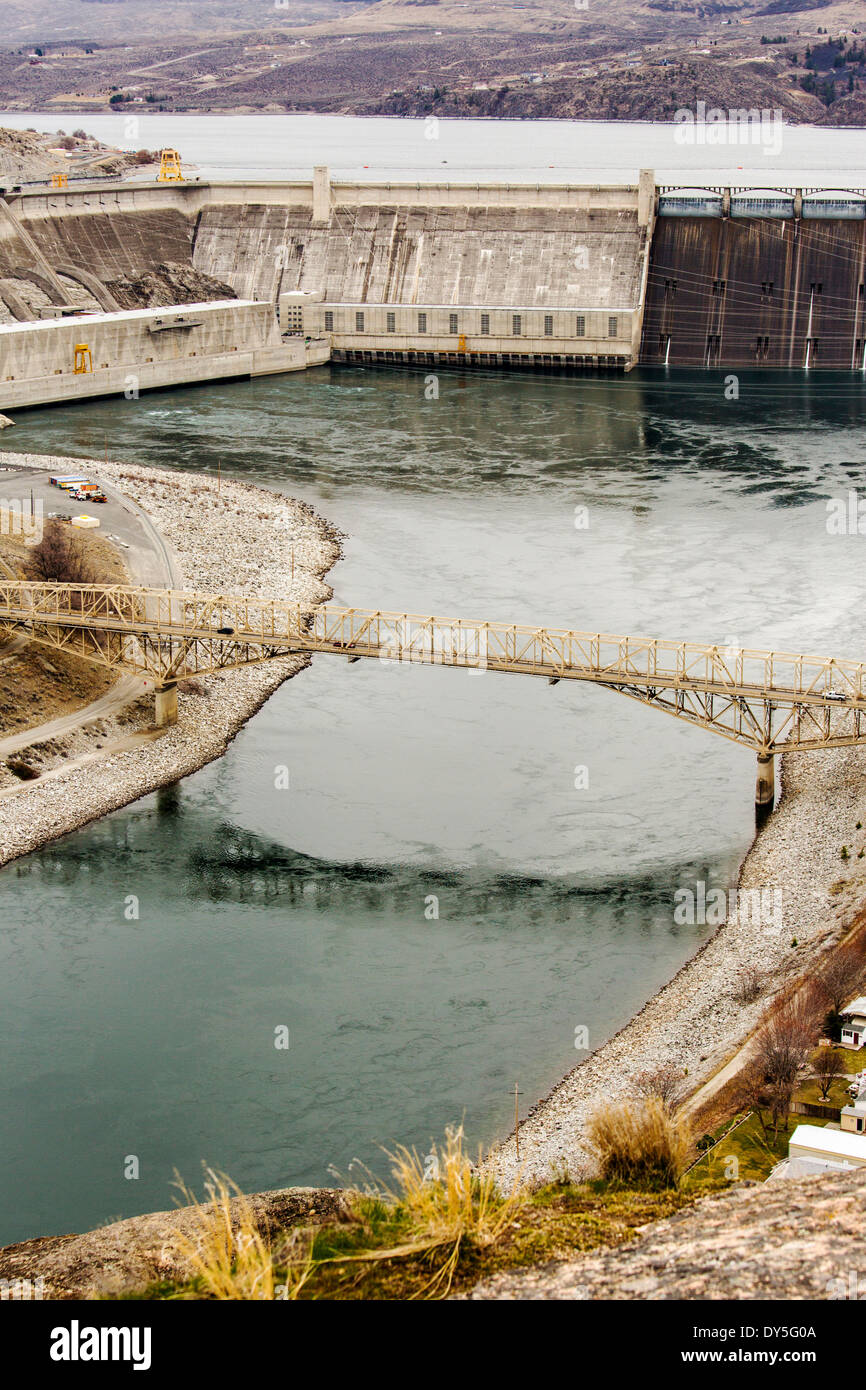 Grand Coulee diga idroelettrica, il più grande produttore di energia negli Stati Uniti, Columbia River, Washington state, USA Foto Stock