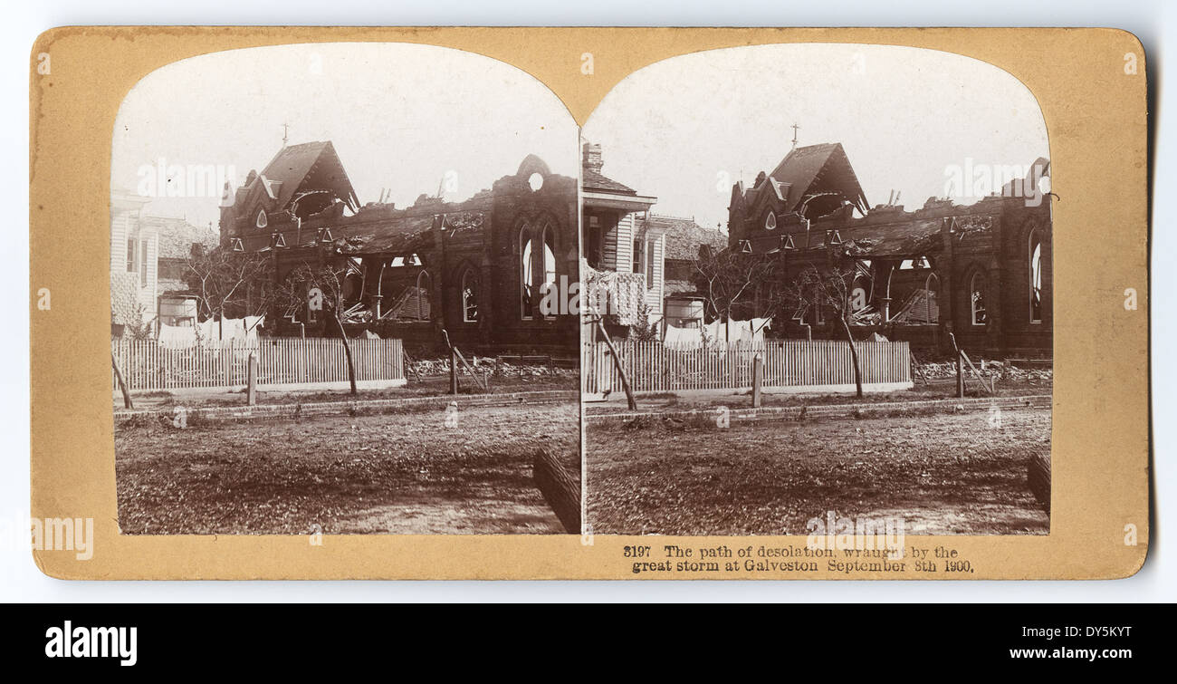 Le conseguenze della catastrofica tempesta che ha colpito Galveston l'8 settembre 1900, causando devastazioni diffuse, vittime di catastrofi, inondazioni, e le onde di marea. Foto Stock