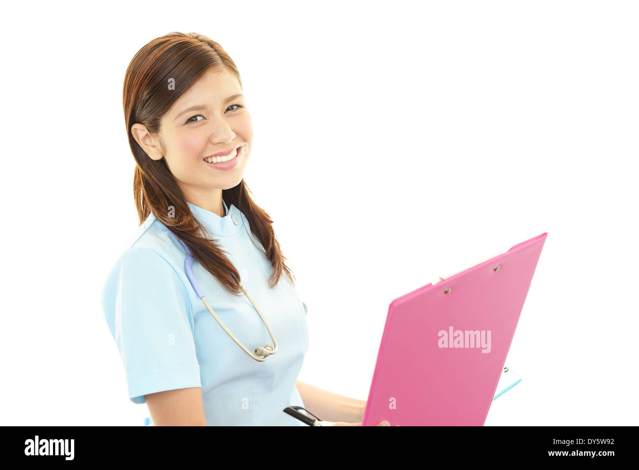 Sorridente asiatici infermiera femmina Foto Stock