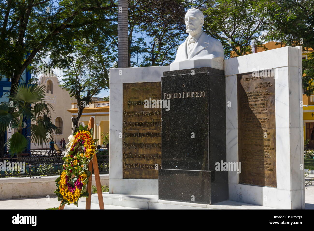 Memoriale di Perucho Figueredo, 1818-1870, compositore di Inno nazionale cubano, Bayamo, Cuba, West Indies, Caraibi, Central Ameri Foto Stock