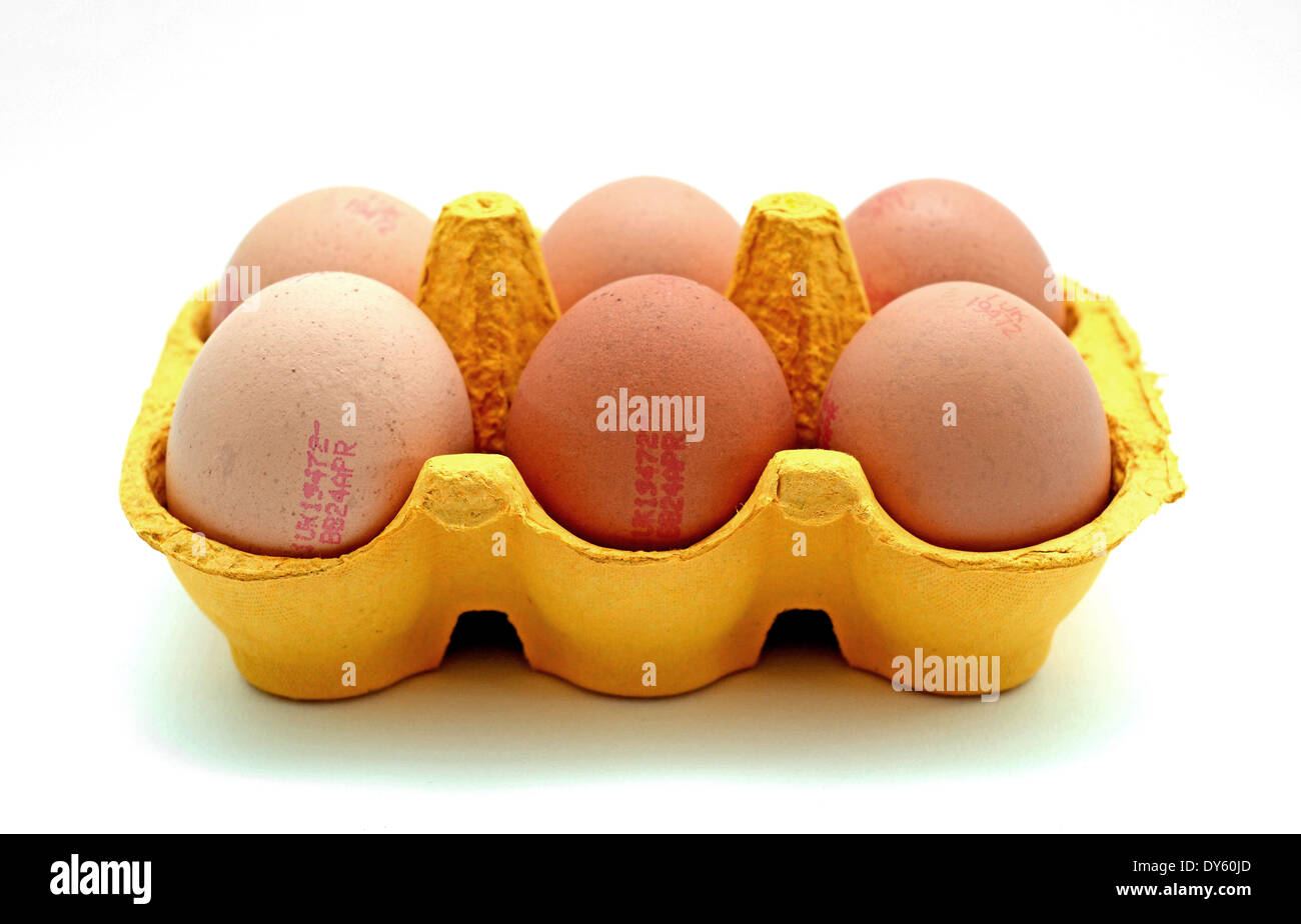 Sei uova di gallina Foto Stock