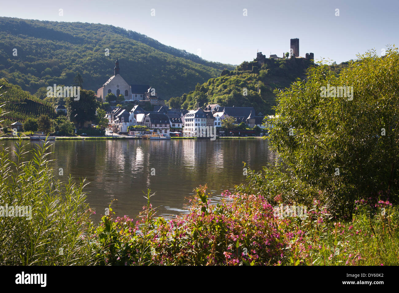 Beilstein e castello di Metternich, sul fiume Mosella, Renania-Palatinato, Germania Foto Stock