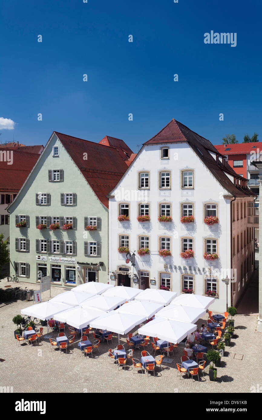 Città vecchia con street cafe sul luogo di mercato, Rottenburg am Neckar, vicino a Tubinga, Baden Wurttemberg, Germania, Europa Foto Stock