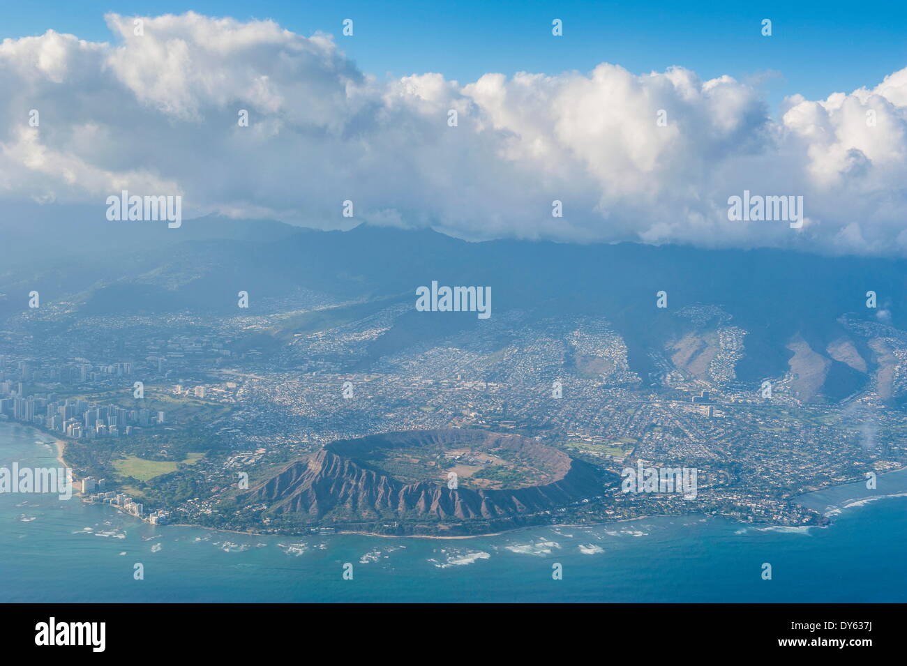 Antenna della Diamond Head e di Oahu, Hawaii Foto Stock