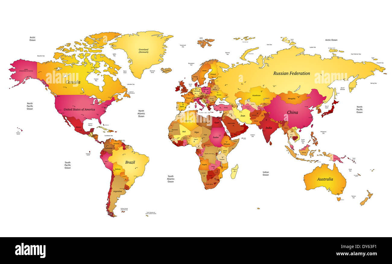 Multicolore di mappa del mondo. Foto Stock