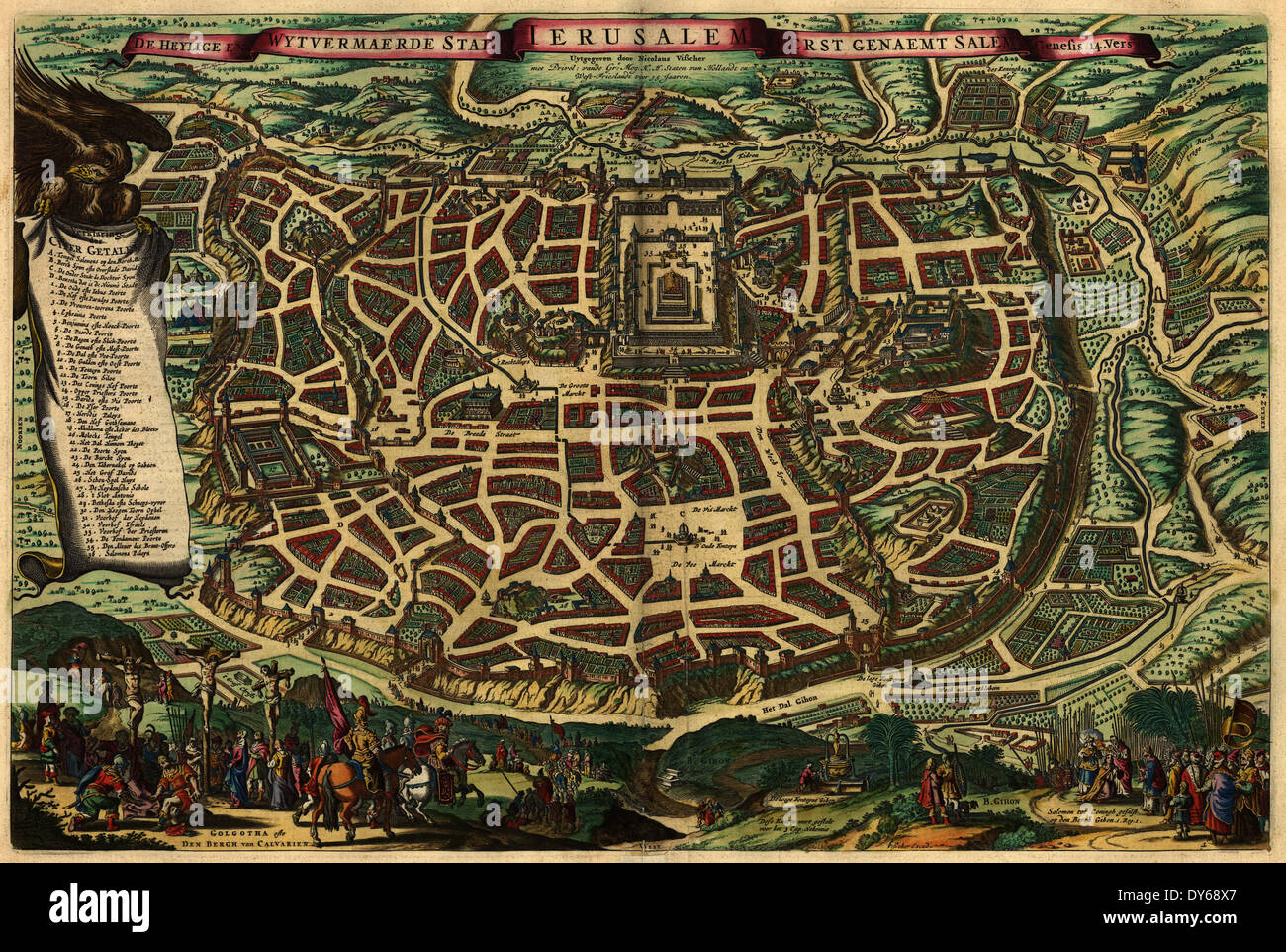 Mappa di Gerusalemme, Israele 1660 Korte beschryvinge van de landschappen des werelts enz. 1660 Foto Stock