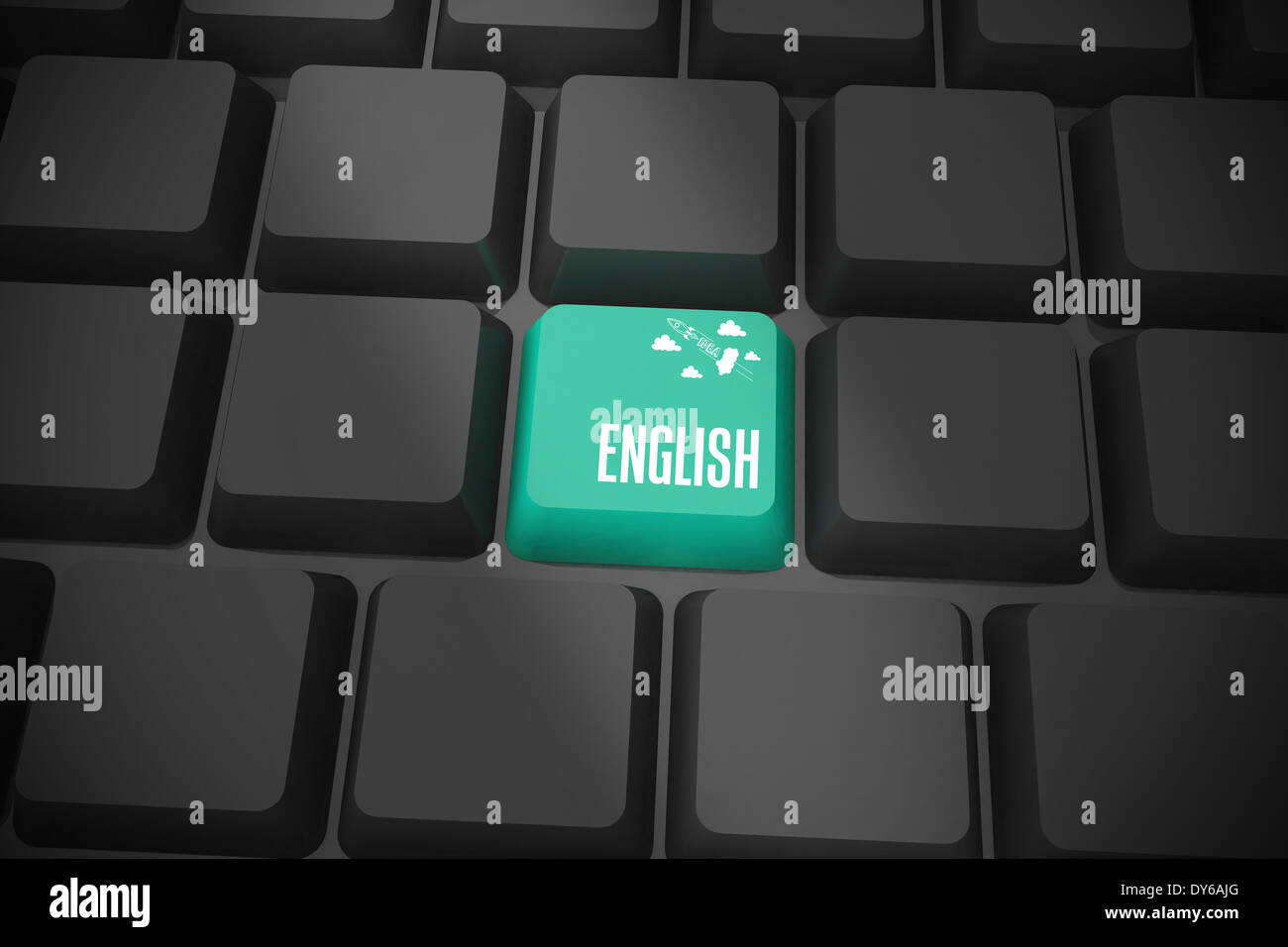 Inglese sulla tastiera nera con il tasto verde Foto Stock