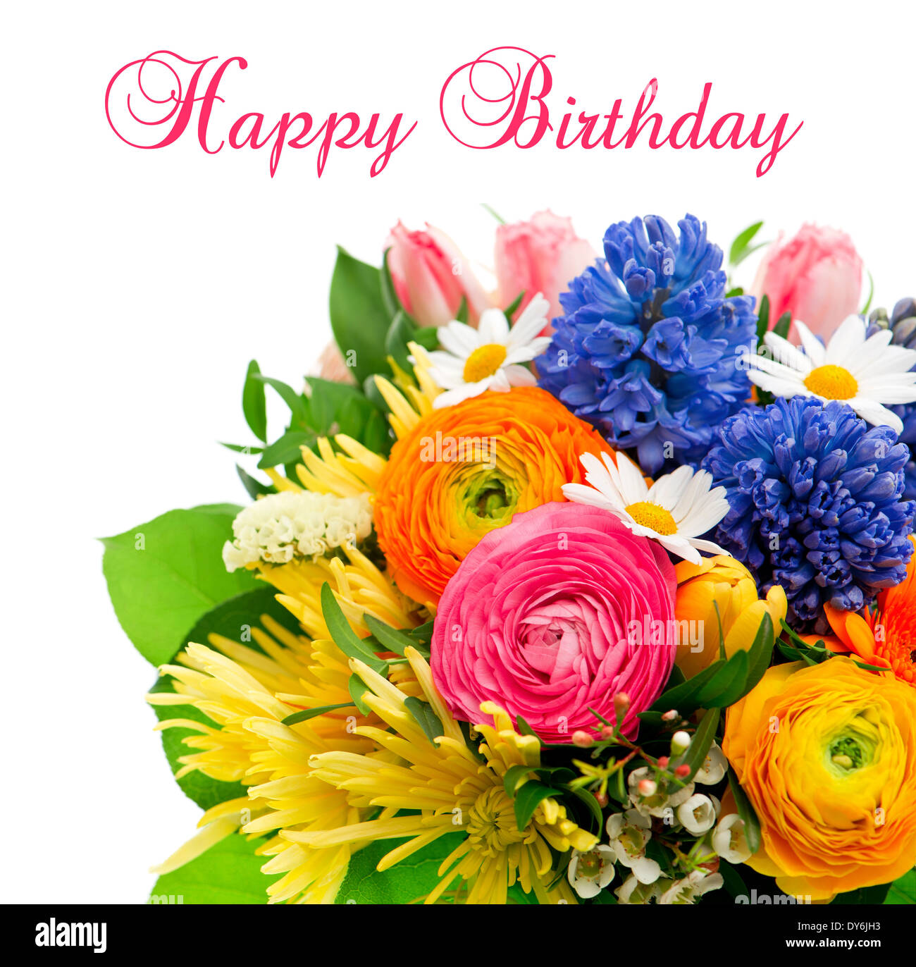 Bouquet Di Fiori Colorati Tulip Ranunculus Giacinto Daisy Gerber Biglietto Di Auguri Di Compleanno Concetto Foto Stock Alamy